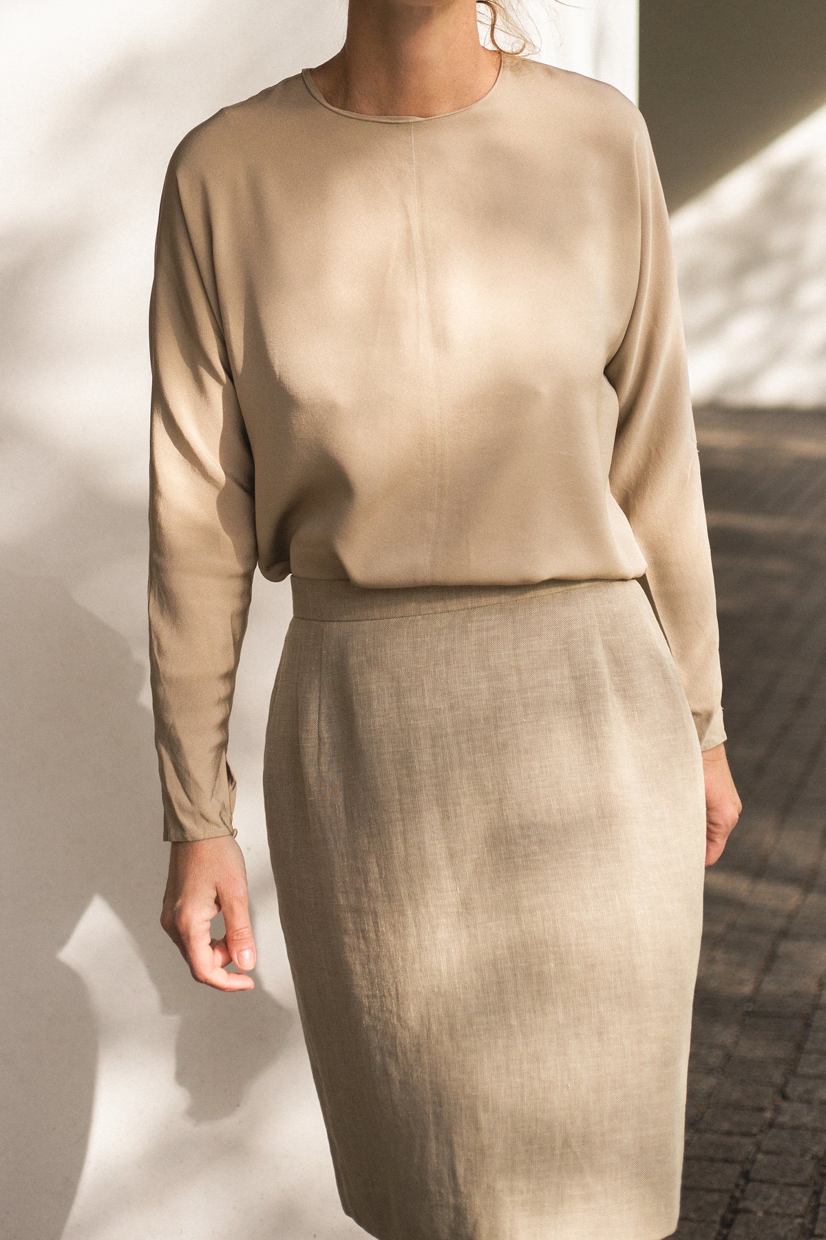 1990s Calvin Klein Taupe Silk Top