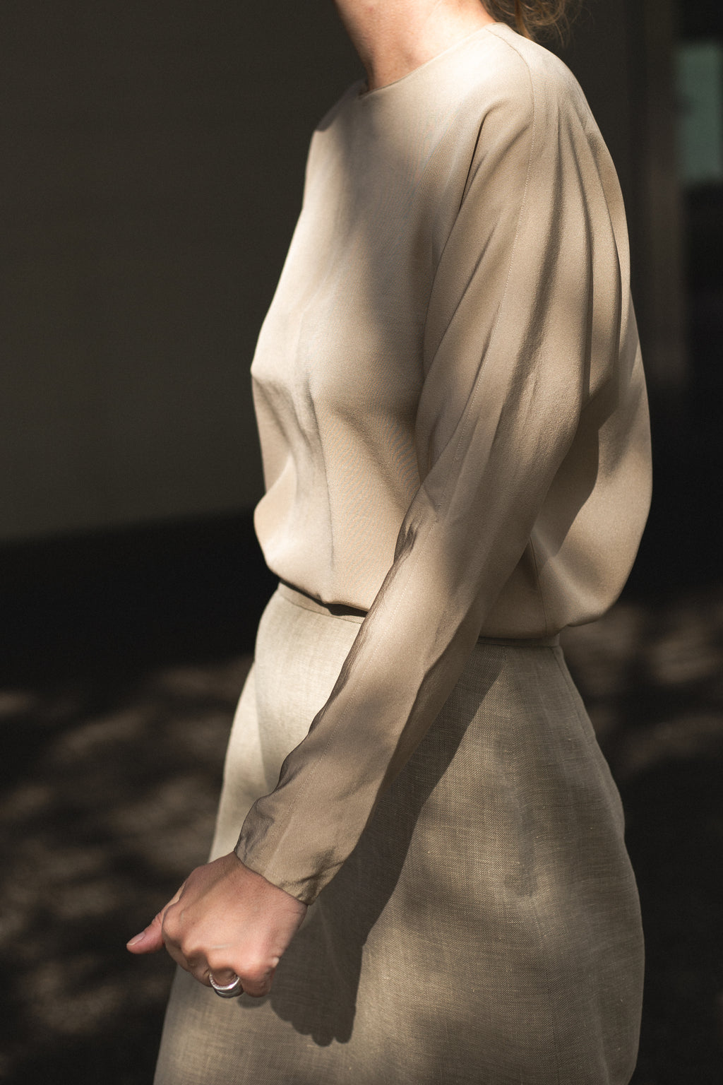 1990s Calvin Klein Taupe Silk Top