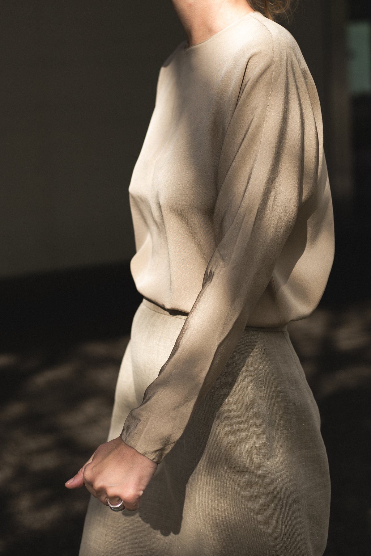1990s Calvin Klein Taupe Silk Top