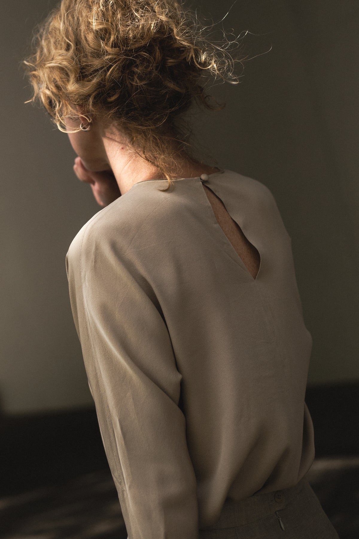 1990s Calvin Klein Taupe Silk Top